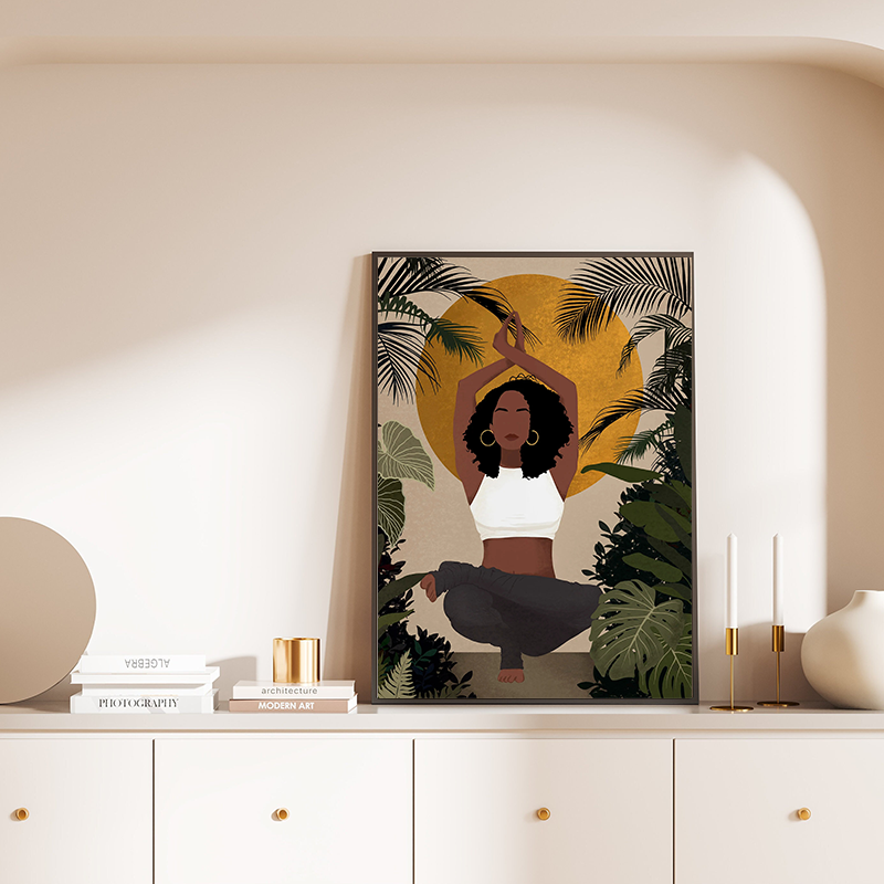 African Woman Flower Head Blac - Yoga Fitness Model recensione e prezzo