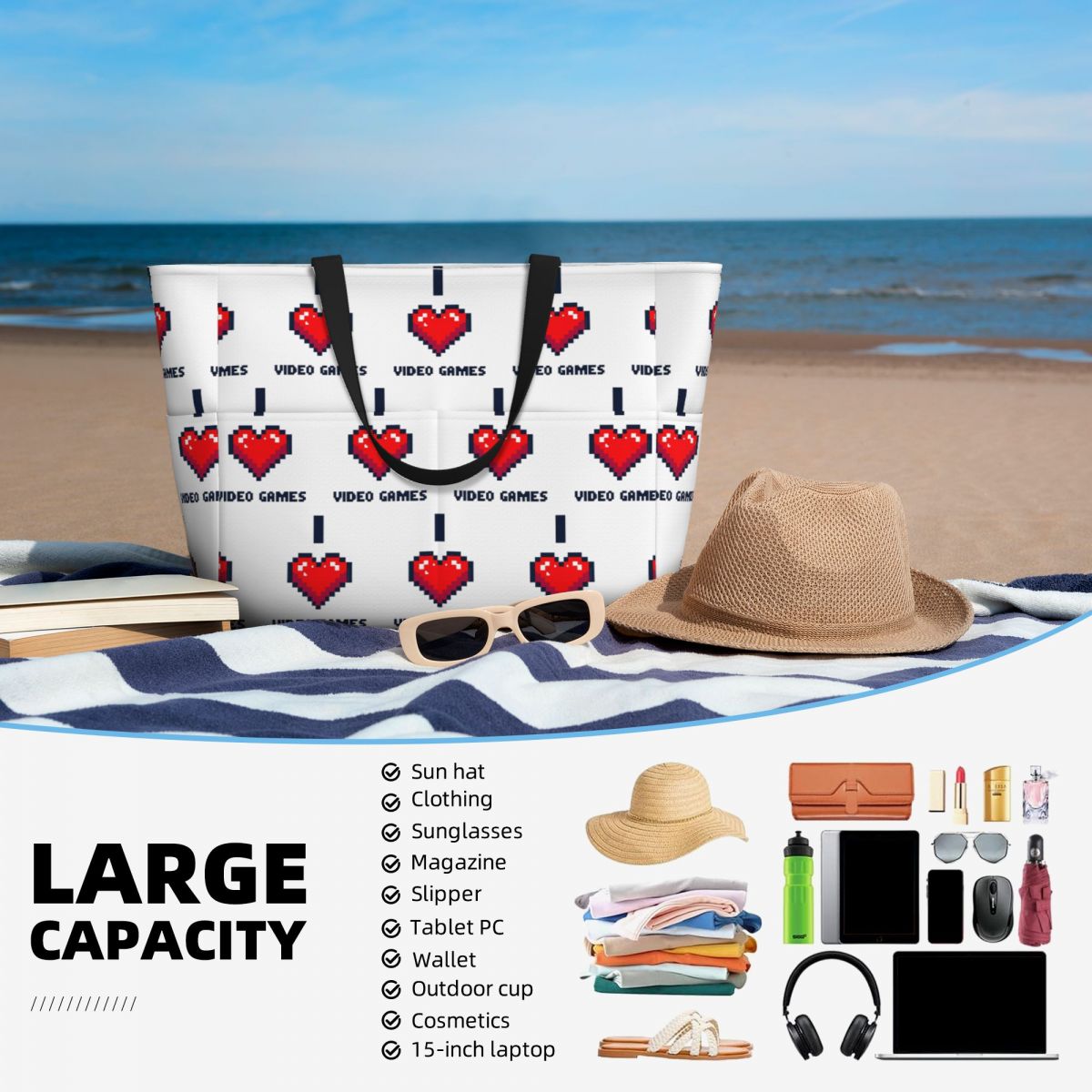 I Heart Video Games Beach Tote - Yoga Fitness Videos Free recensione e prezzo